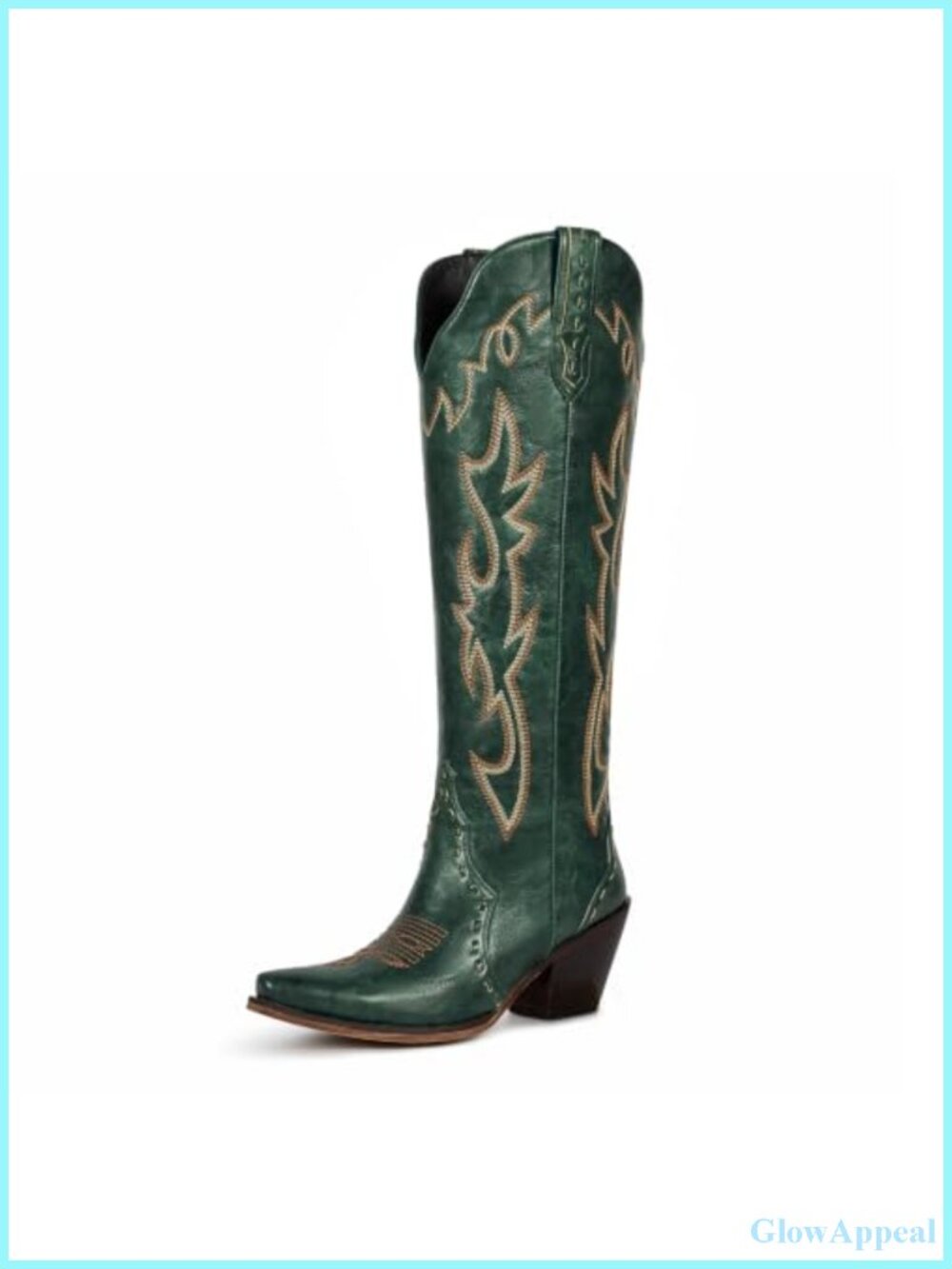 Wetkiss Women's Knee High Cowboy Boots Flame Embroidered Snip Toe Faux Leather